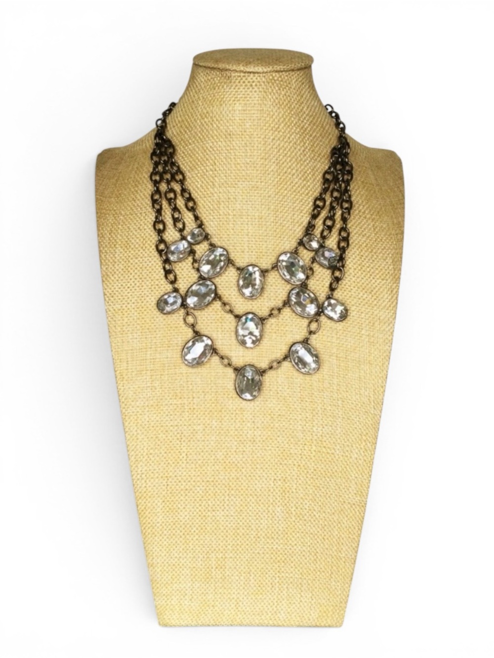 CHICO'S Gunmetal Multi-Layer Oval Crystal Statement Necklace - Picture 4 of 11